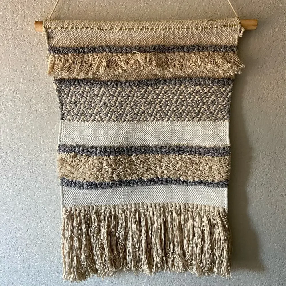 WALL TAPESTRY Decorative Shaggy Cotton Blend Neutral Natural Shabby Chic Boho
